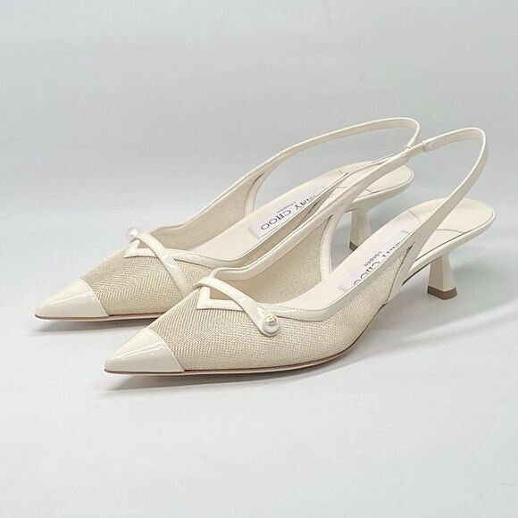 Jimmy Choo Amita Metallic Mesh & Patent Leather Slingback Pumps size 38.5 - Picture 1 of 15